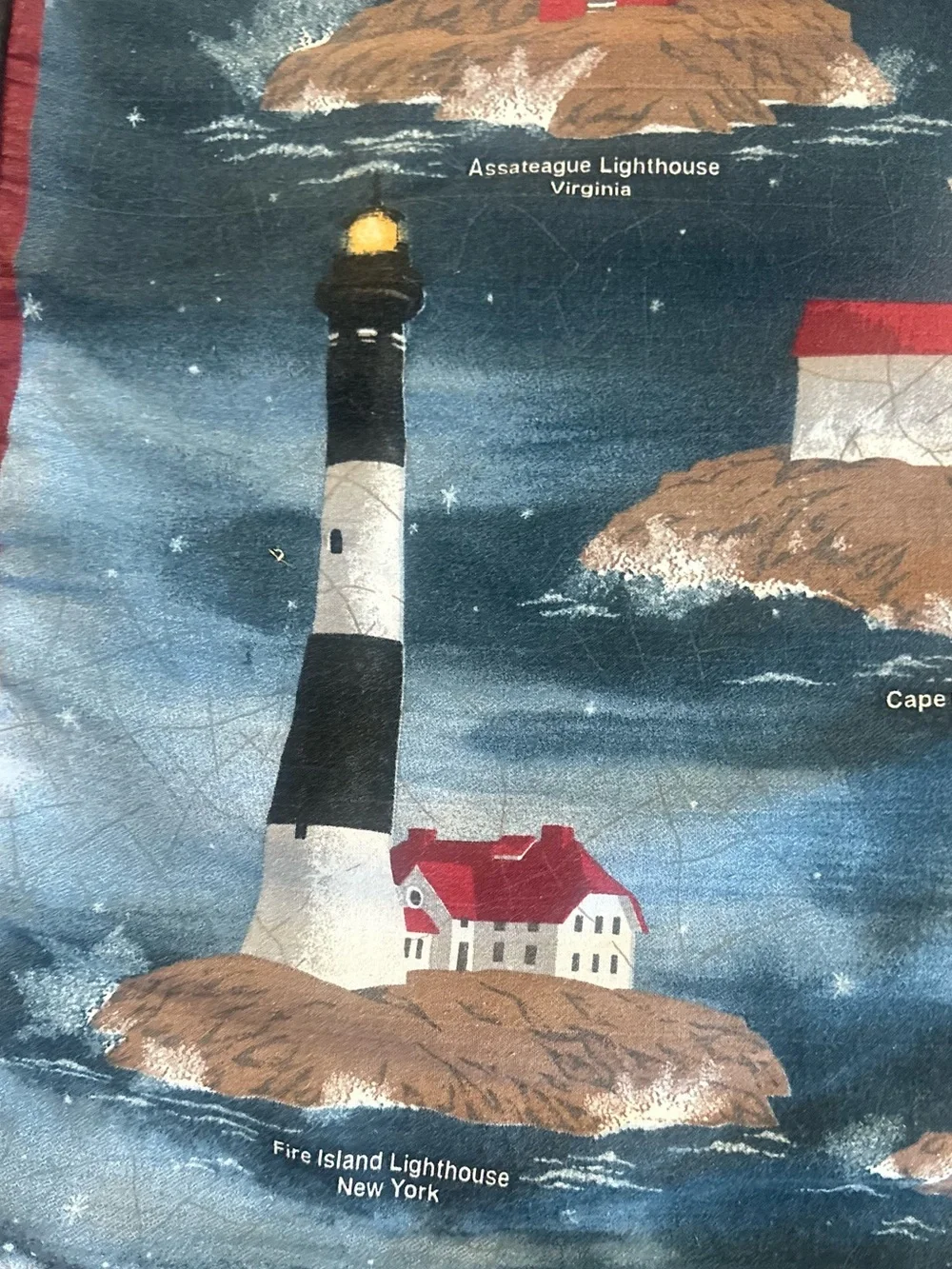 Springs Industries Nautical Lighthouse Wall Tapestry 36x25.5 Dark Blue Base Red
